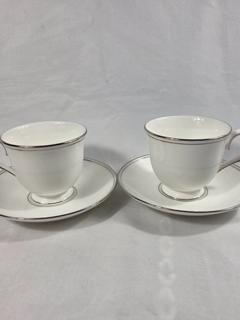 TWO Lenox Federal Platinum Cup & Saucer Sets White with Platinum Trim & Ring
